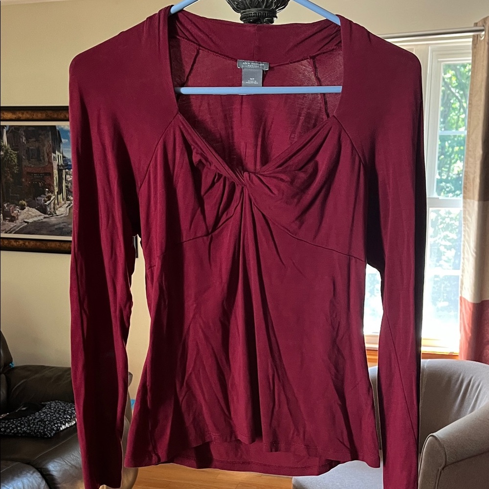 Ann Taylor Deep Red Long Sleeve Blouse